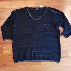 NEW! Black and gold knit top with cold shoulders.
